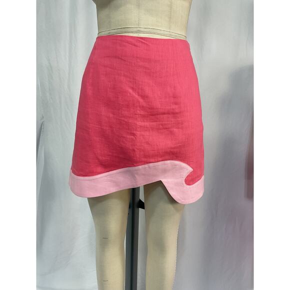 Staud 'Leandro' Pink Linen Two-Tone Linen Miniskirt Size 10 - Picture 2 of 5
